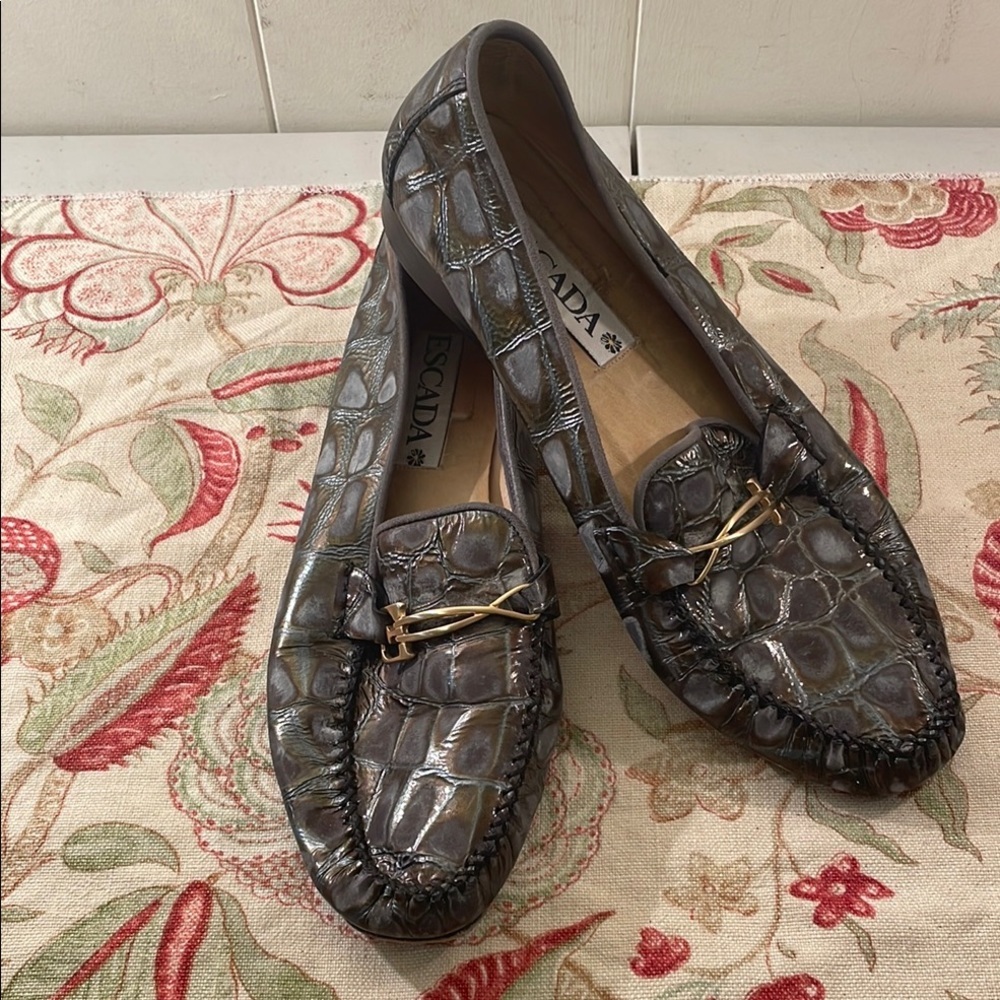 Escada Crocodile Embossed Loafers